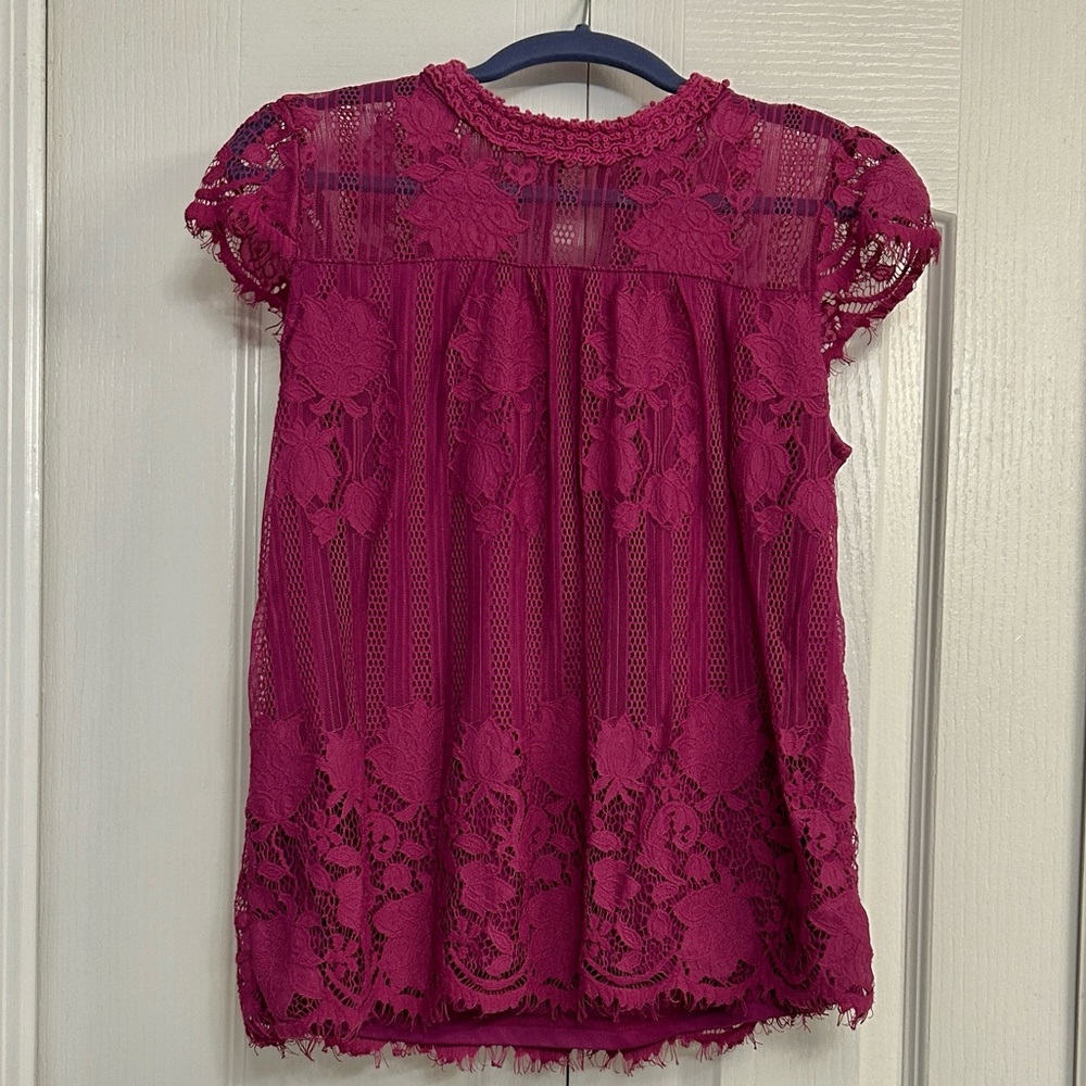 Ultra Pink Floral Lace Top - Magenta